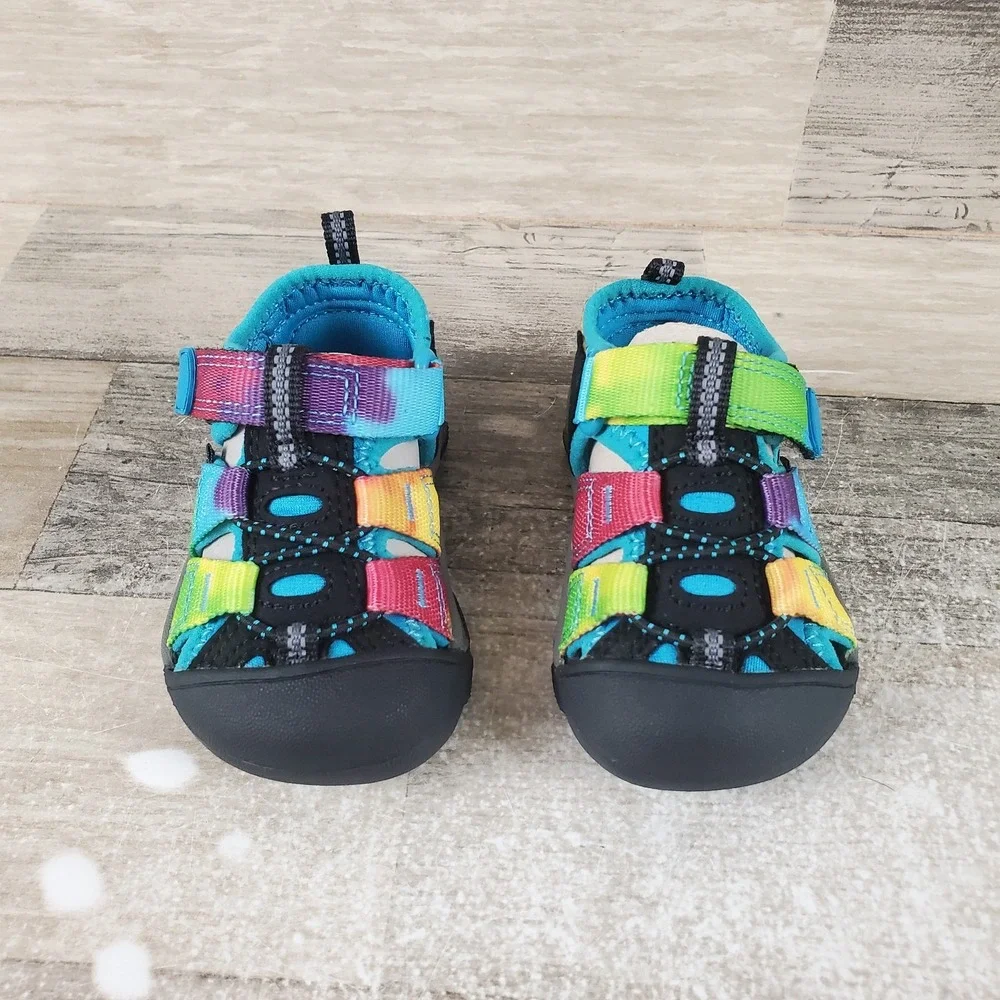 KEEN Newport H2 Kids Sandals Sz 4 Rainbow Tie Dye Lace-Lock Bungee Round Toe